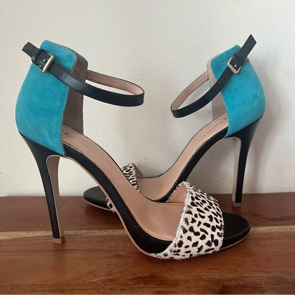 Sole Society Sheila Teal Animal Patterned Ankle Strap Stiletto Heels - Picture 7 of 16